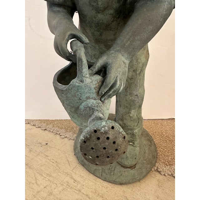 Vintage Bronze Garden Statue Fountain of Young Girl With Watering Can For Sale - Image 4 of 11