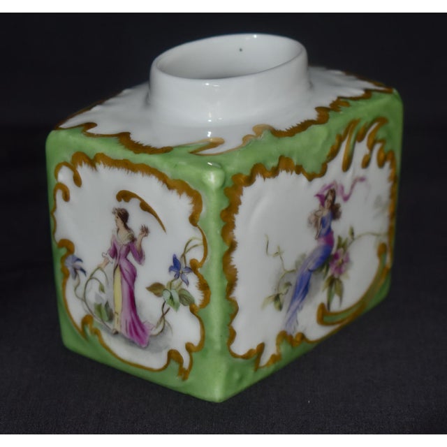 Late 19th Century Antique T&v Limoges France Porcelain Tea Caddy Apple Green Rococo Gilt Box For Sale - Image 5 of 14