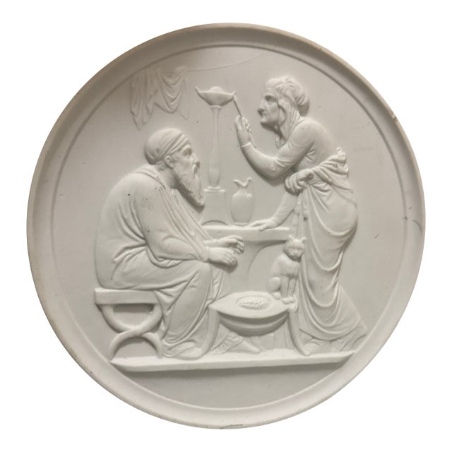 Antique Royal Copenhagen Bisque Porcelain Plaque – "Winter" by Bertel Thorvaldsen For Sale