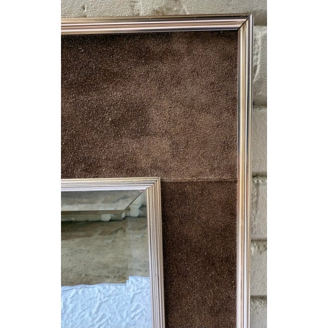 Postmodern Vintage LaBarge Italian Brass and Suede Wall Mirror For Sale - Image 3 of 12