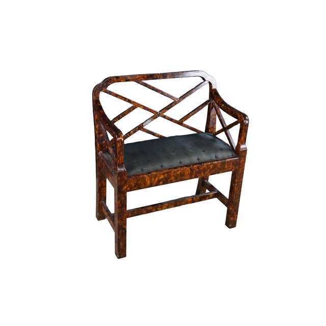 This distinctive diminutive open-arm accent chair or bench features a bold, tortoiseshell faux-painted finish over its...