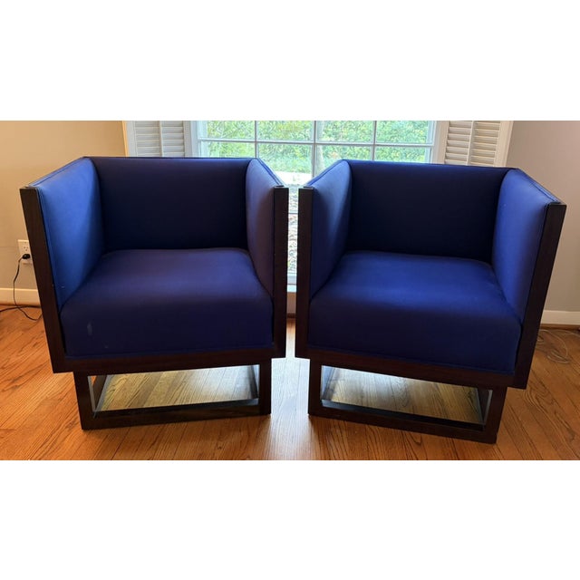 Josef Hoffman Cabinet / Club Chairs, Pair Designed in 1903, these were produced in the late 1980's Original upholstery,...