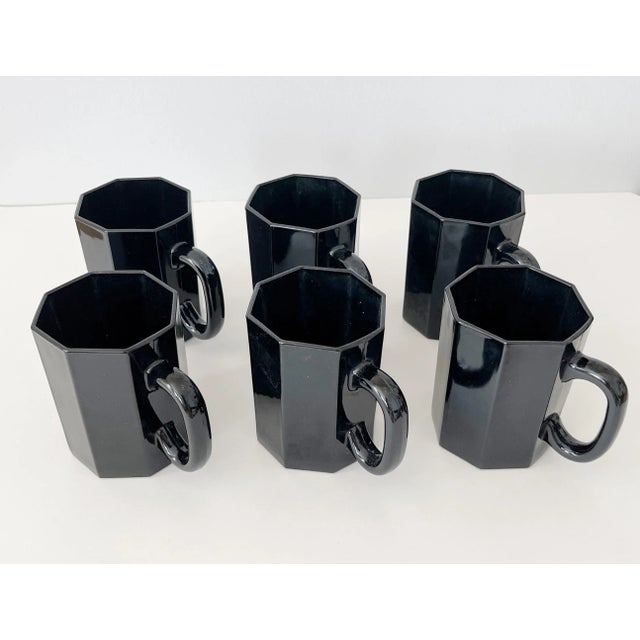 1980s 1980s Arcoroc France Postmodern Black Octime Octagon Glass Cups - Set of 6 For Sale - Image 5 of 5