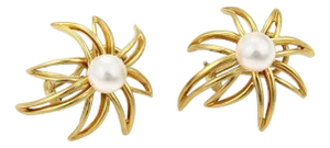 Tiffany & Co. Fireworks Pearls 18k Yellow Gold Post Clip Earrings