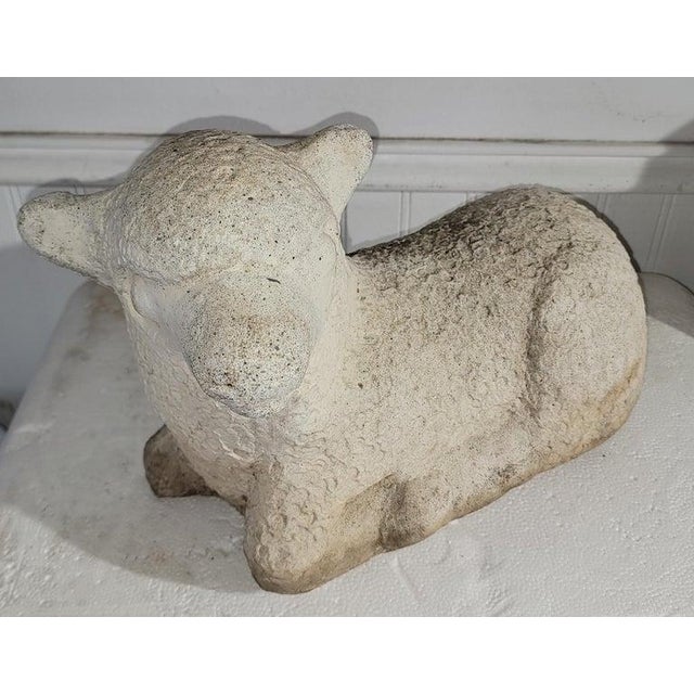 Early 20Thc concrete sculpture of a lamb probably from a garden area.Found in New England.