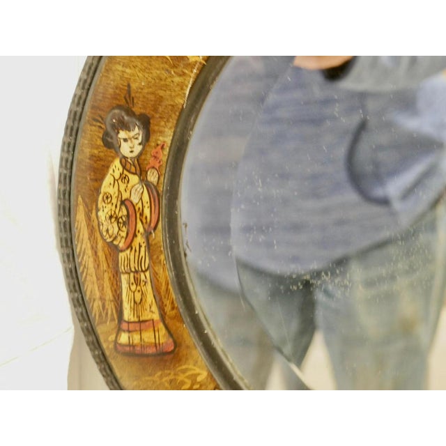 Black Lacquer Chinoiserie Oval Wall Mirror, 1920s For Sale - Image 4 of 7