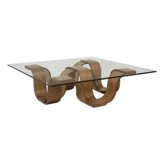 Chestnut Wood and Glass Coffee Table, Medium Brown, 45" - Square by Oggetti For Sale