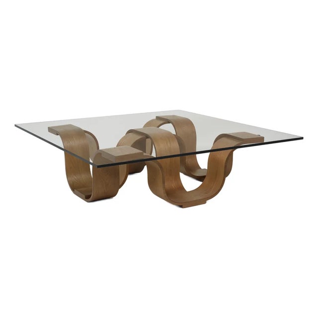 Chestnut Wood and Glass Coffee Table, Medium Brown, 45" - Square by Oggetti For Sale