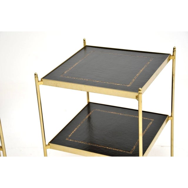 Vintage Brass and Leather Side Tables, 1960s, Set of 2 For Sale - Image 6 of 10