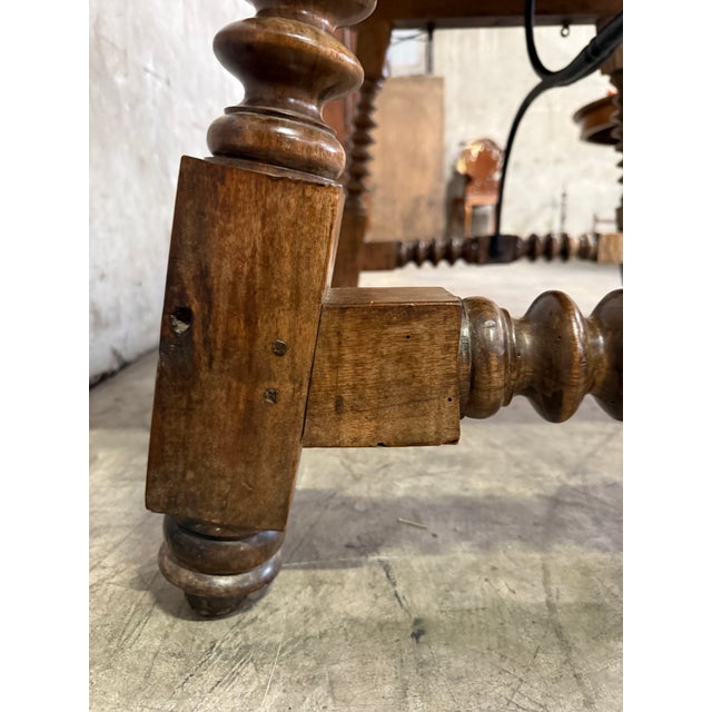 19th Century Spanish Walnut Center Table With Iron Stretcher Support Turned Legs For Sale - Image 11 of 12