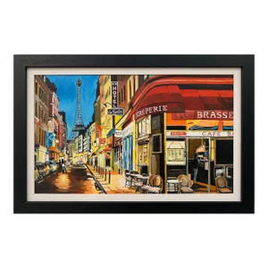 Paris Café With Eiffel Tower France Painting by British Urban Landscape Artist