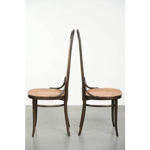 Vintage Long John High Back Bentwood Chairs with Webbing Seats from Thonet, Set of 6 For Sale - Image 5 of 17