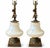 Oversized Vintage Hollywood Regency Opaline Glass Brass Cherub Table Lamps - A Pair For Sale