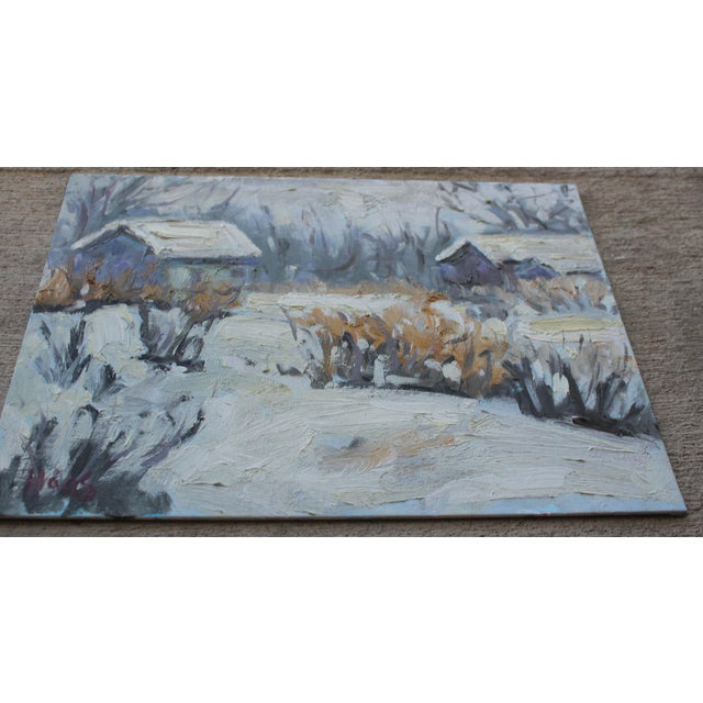 Quiet Places & Winterscapes — Winter Snowscape Original oil painting by L. Haas, 14 x 11 in unframed canvas panel, signed....