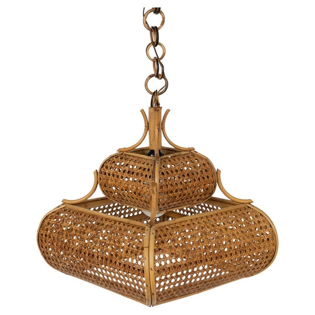 Mid-Century Modern French Riviera Rattan and Wicker Pendant Light, 1960s For Sale - Image 16 of 16