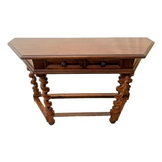 Vintage Sofa Table Console Barley Twist Legs Cherry, Drawer Hand Carved, Italian For Sale