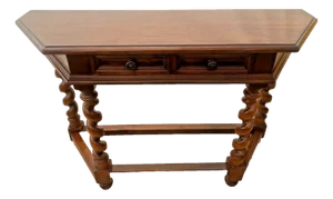 Vintage Sofa Table Console Barley Twist Legs Cherry, Drawer Hand Carved, Italian