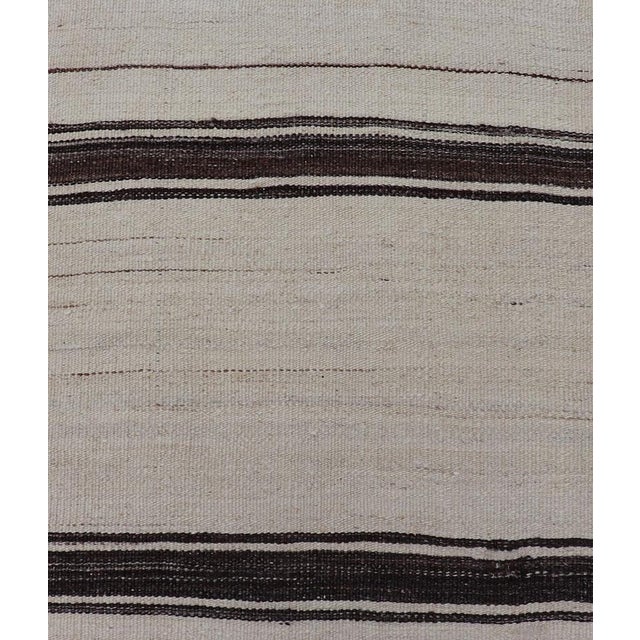 Vintage Turkish Kilim Small Runner With Ivory and Dark Brown Stripes 2'0 X 7'10 For Sale In Atlanta - Image 6 of 11