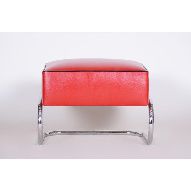 Bauhaus Modern Tubular Stool in Red Leather and Chrome-Plated Steel from Slezák, 1930s For Sale - Image 3 of 7