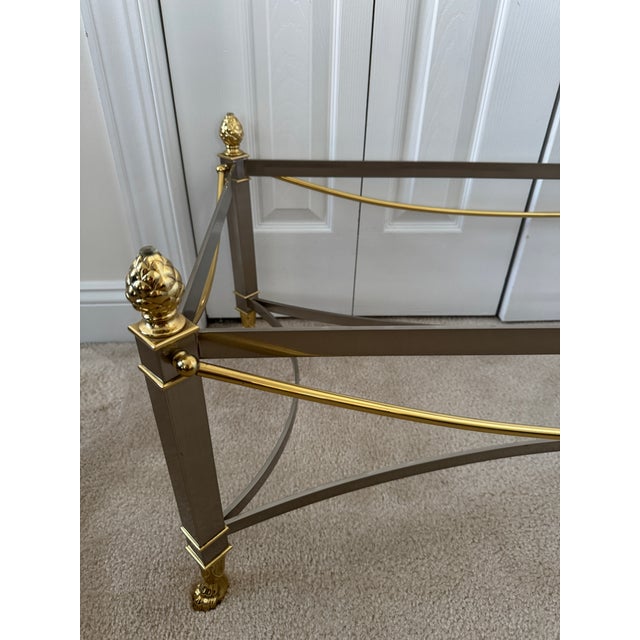 2010s Hollywood Regency Italianate Brass, Iron & Chrome Glass Top Coffee Table For Sale - Image 16 of 17