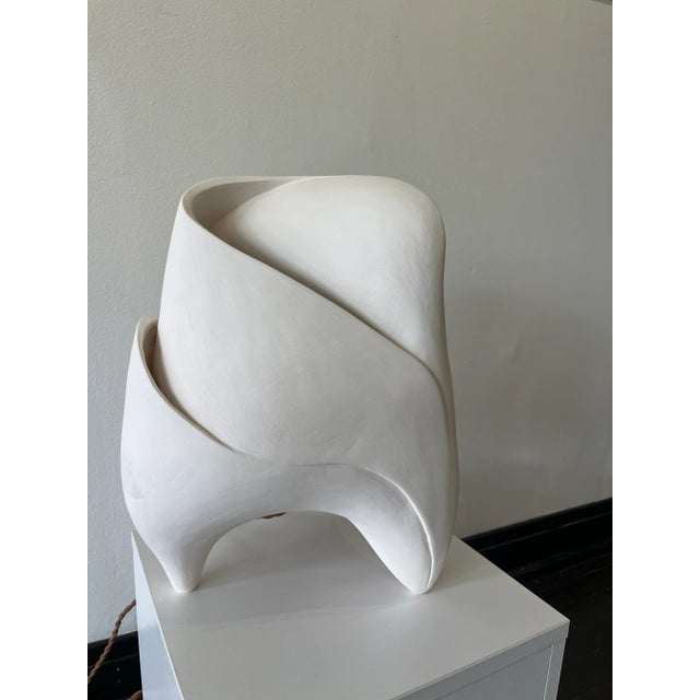 Ceramic Contemporary Abstract White Unglazed Ceramic Lamp For Sale - Image 7 of 7