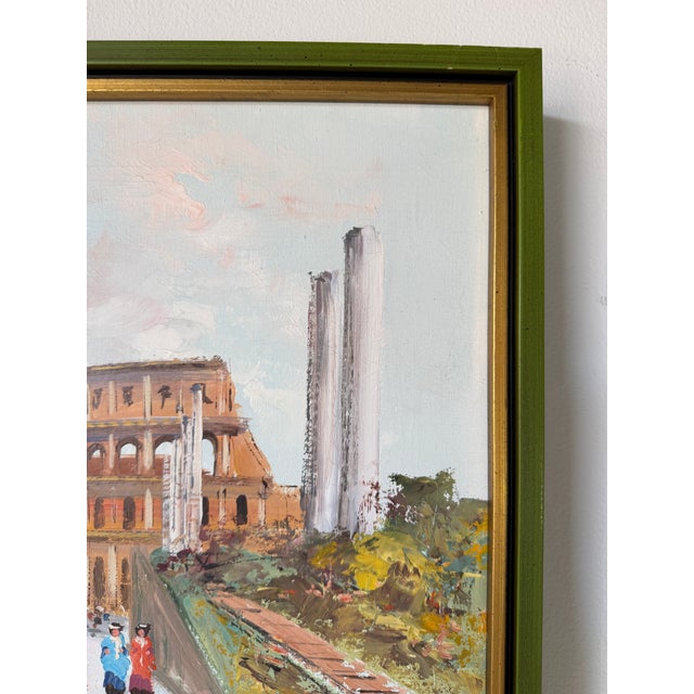 Wood Vintage Rome Colosseum Impressionist Oil Painting on Canvas – Framed For Sale - Image 7 of 12