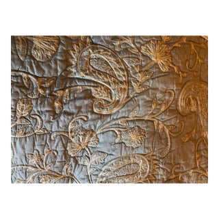 Coverlet, Aqua Cal King With Swirled Dusty Gold Embroidery For Sale