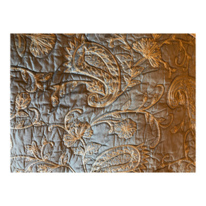 Coverlet, Aqua Cal King With Swirled Dusty Gold Embroidery