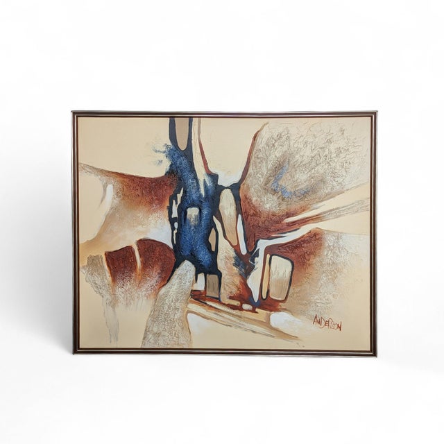 1960s Signed Anderson Abstract Desert Landscape Oil Painting, Mid-Century Modern Framed Art For Sale - Image 11 of 15
