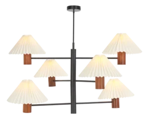 Jonnah 6-Light 41" Pleated Pendant in Walnut/Black