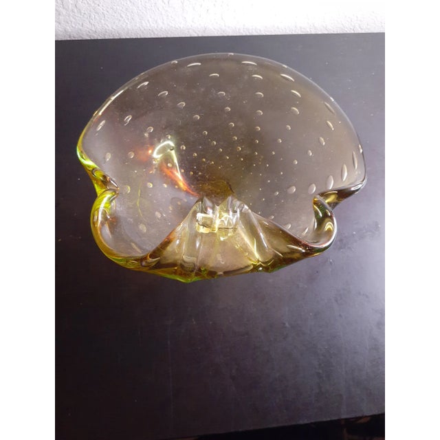 1980s Murano Italy Amber Glass Bullicante Sculptural Bowl For Sale - Image 12 of 12