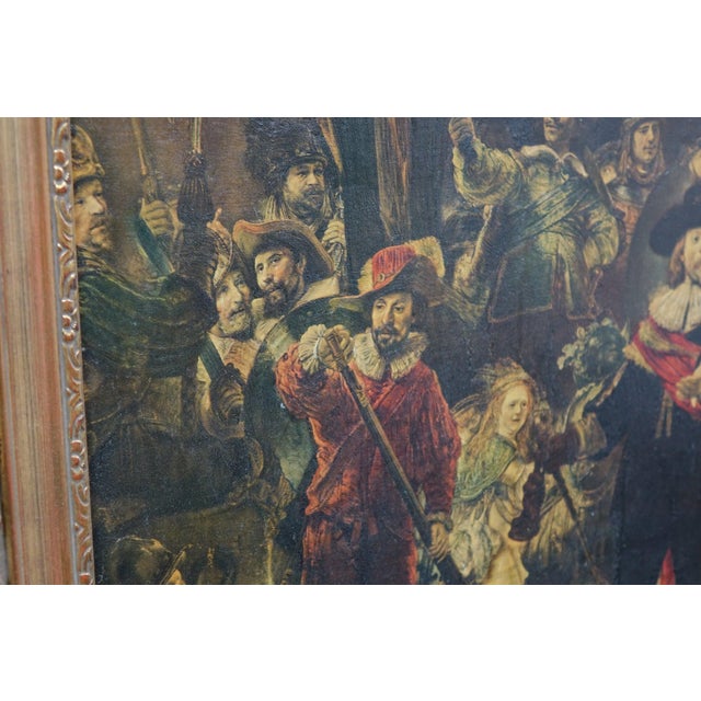 Wood "The Night Watch" by Rembrandt – Print of Original Oil Painting on Canvas – 39.5" X 33" For Sale - Image 7 of 8