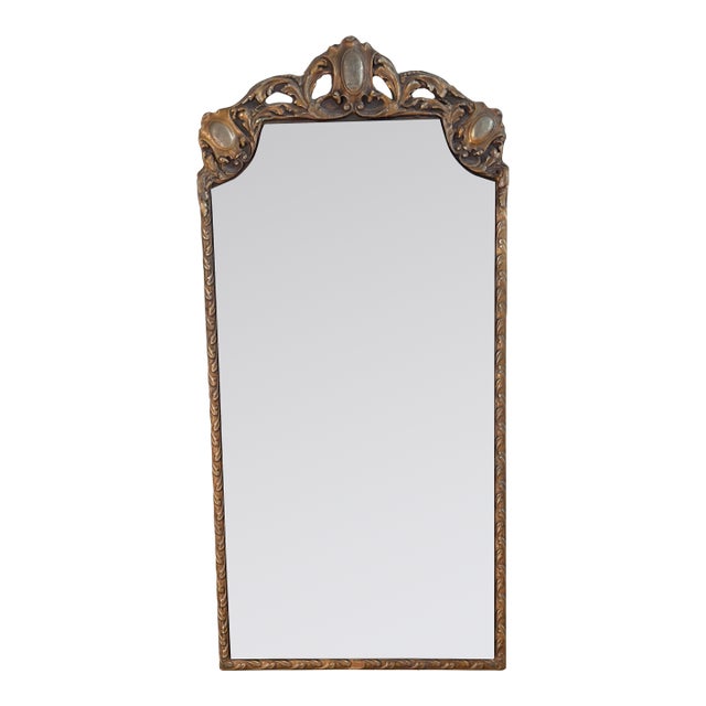 1930’s Wood & Gesso Etched Mirror - Leaf and Medallion Motif For Sale