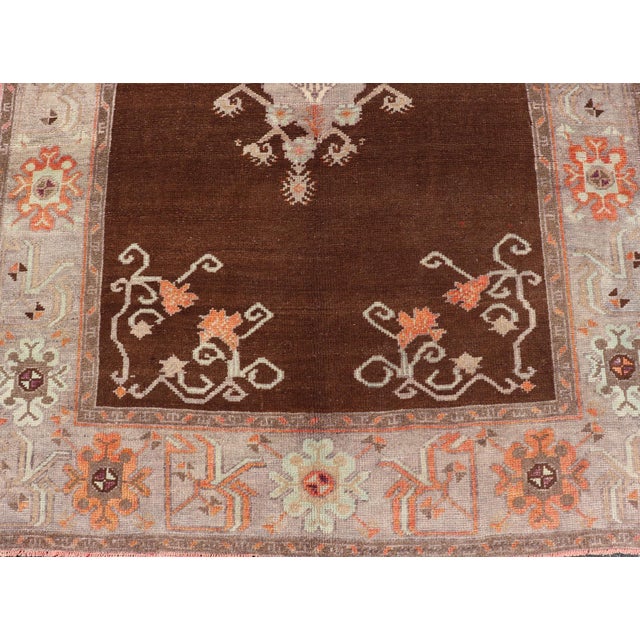 Mid 20th Century Vintage Latch Hook Design Turkish Oushak Rug in Chocolate Brown, Taupe, Gray and Burnt Orange For Sale - Image 5 of 13