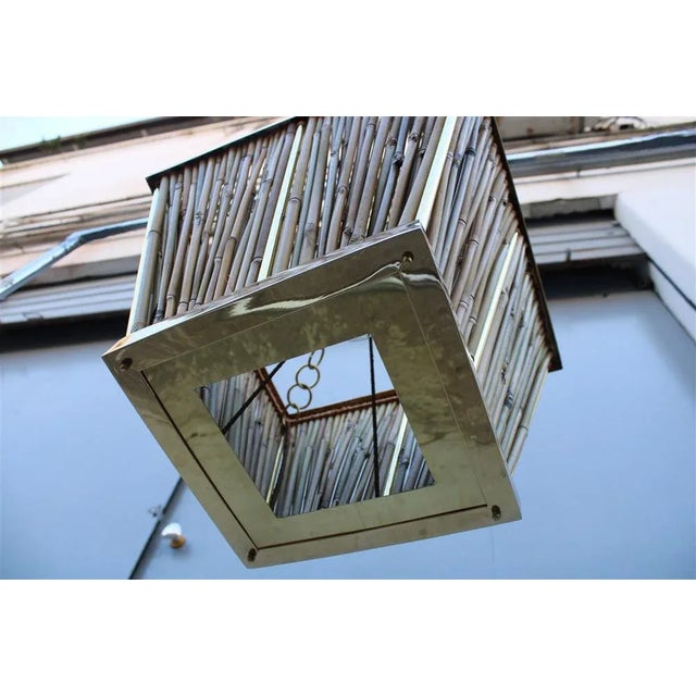 Chandelier in Brass and Bamboo, Italy, 1970s For Sale - Image 10 of 18