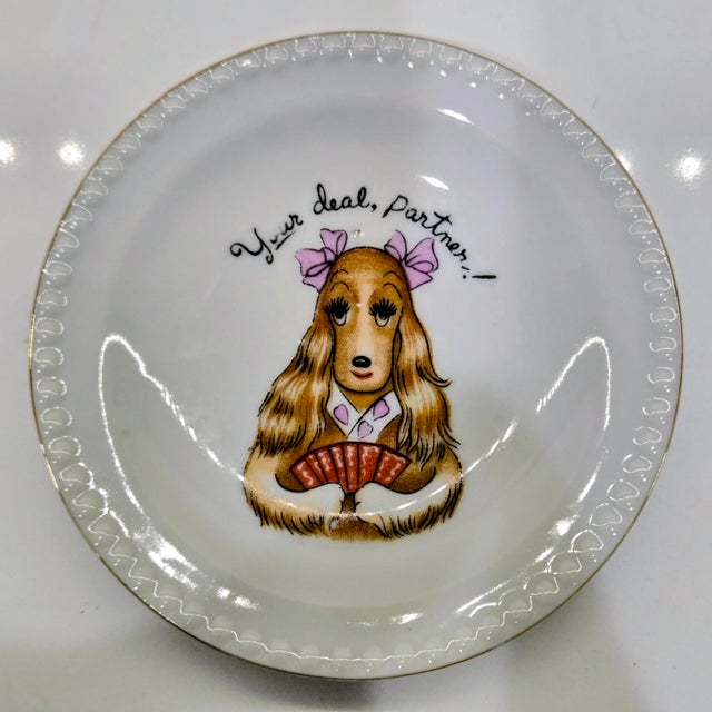 Vintage Ardalt Japan Dogs Playing Cards Porcelain Plates, Set of 7 For Sale - Image 9 of 12