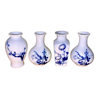 Vintage Chinese Blue and White Porcelain Mini Vases - Set of 4 For Sale