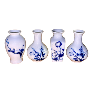 Vintage Chinese Blue and White Porcelain Mini Vases - Set of 4