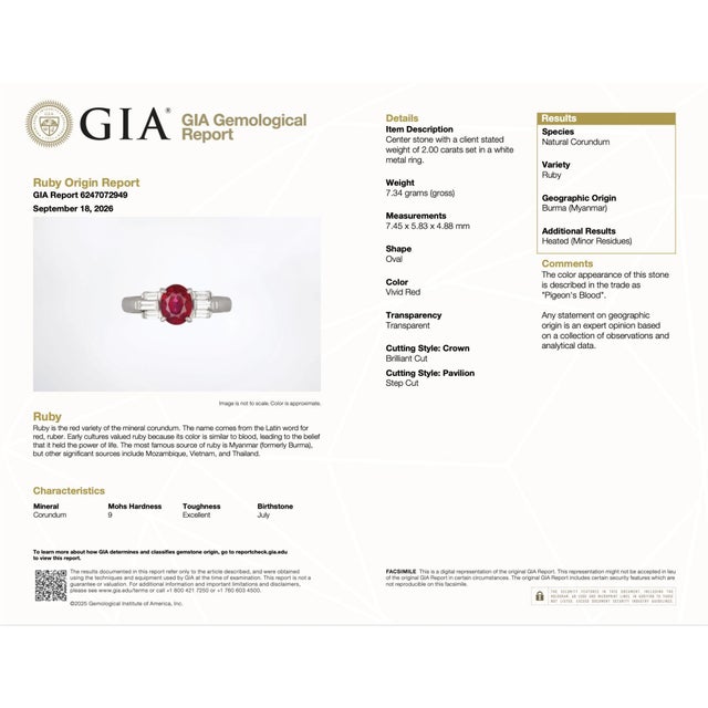 Gia Certified 2 Carat Pigeon Blood Burma Ruby Platinum Ring, Size 6.25 For Sale - Image 12 of 12