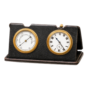 Charming Portable Antique Hand Painted Porcelain Travel Desk Clock Barometer Leather Case Home Decor