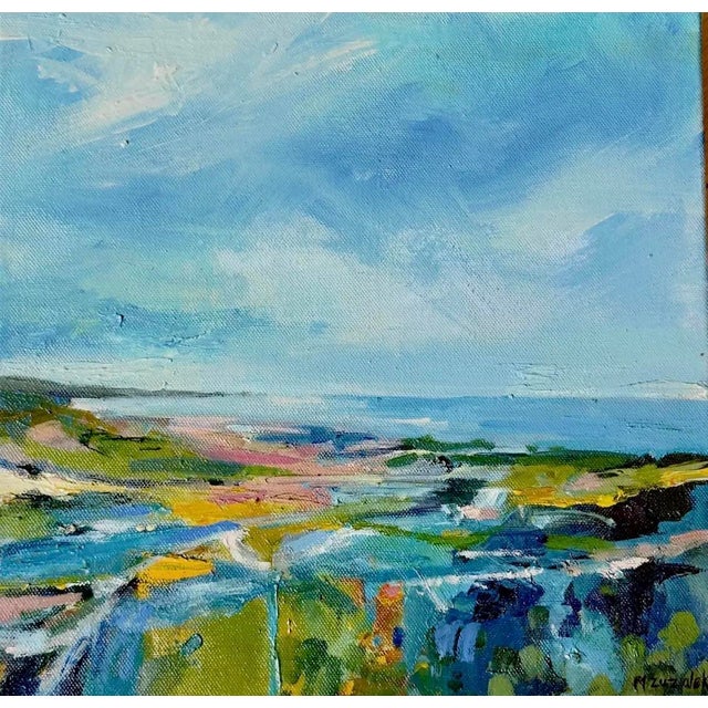 Paint "Non Negotiable" Small Abstract Painting in Sea Greens and Blues For Sale - Image 7 of 7