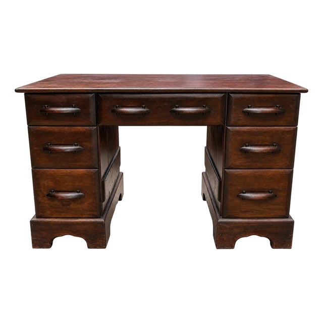 1950s Brown-Saltman “Montecito” Solid-Wood Double-Pedestal Desk — Labeled, Los Angeles For Sale