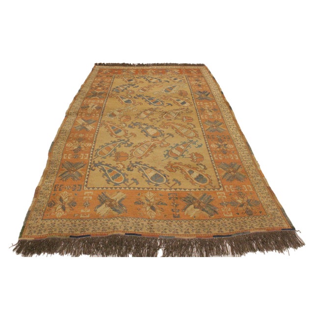 1970s Vintage Soumakh Russel Tan Rust Wool Rug- 5'8 X 7'5 For Sale - Image 4 of 9