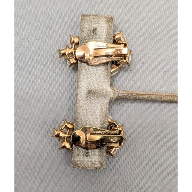 Metal Vintage 1958 Signed Crown Trifari Faux-Pearl "Calypso" Clip Earrings- 2 Pieces For Sale - Image 7 of 7