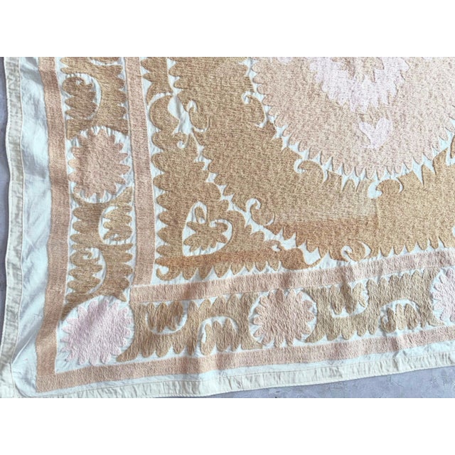 1960s Uzbekistan Suzani Tablecloth - Vintage Hand-Embroidered Textile - 3'9'' X 3'11'' For Sale - Image 5 of 7