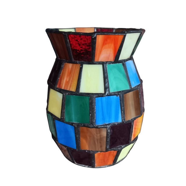 Art Deco Vintage Slag Glass Multicolor Candle Holder For Sale - Image 3 of 6