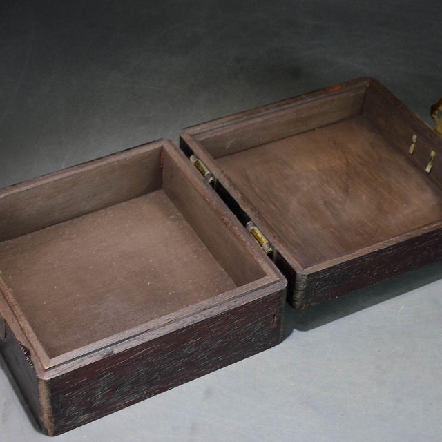 Vintage Chinese Rosewood Box With Mother of Pearl Inlay & Brass Latch For Sale - Image 4 of 8