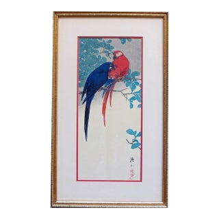Vintage Ito Sozan Japanese Woodblock Macaw Print For Sale