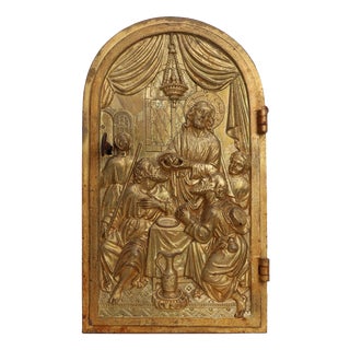 Neo‑Gothic Tabernacle Door with Gilded Bronze Last Supper Plaque, France, 1880 For Sale