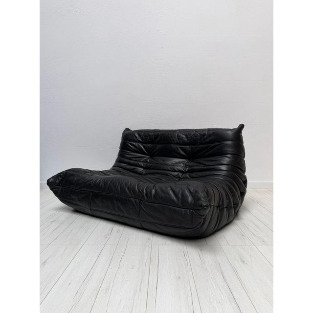 1990s Vintage Togo Sofa in Black Leather by Michel Ducaroy for Ligne Roset, 1990s, Set of 4 For Sale - Image 5 of 18